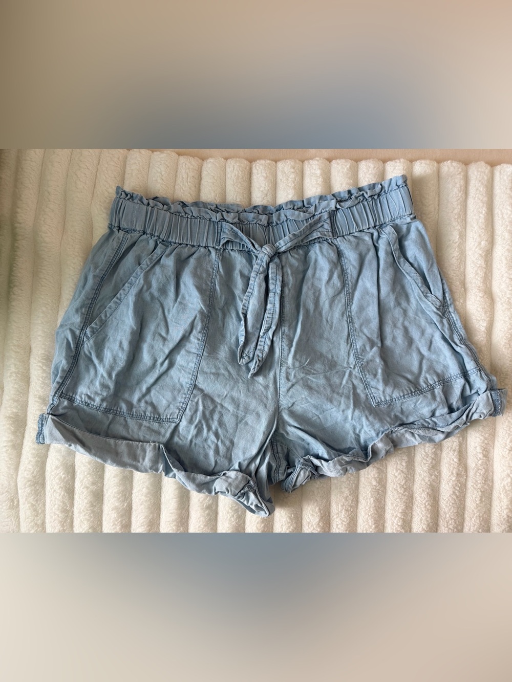 aerie Light Blue High-Waist Drawstring Shorts